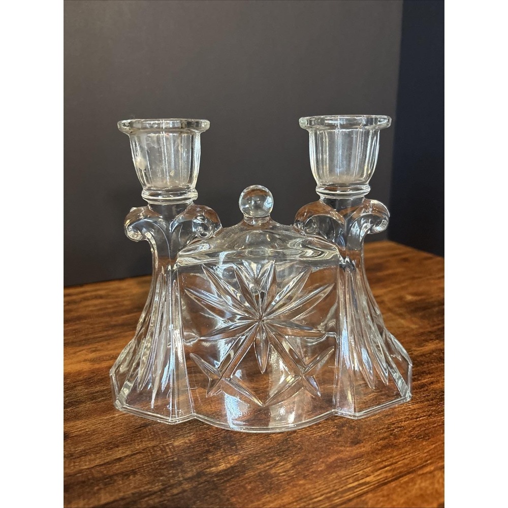 Vintage Anchor Hocking Early American Prescut Double Taper Candlestick Holder